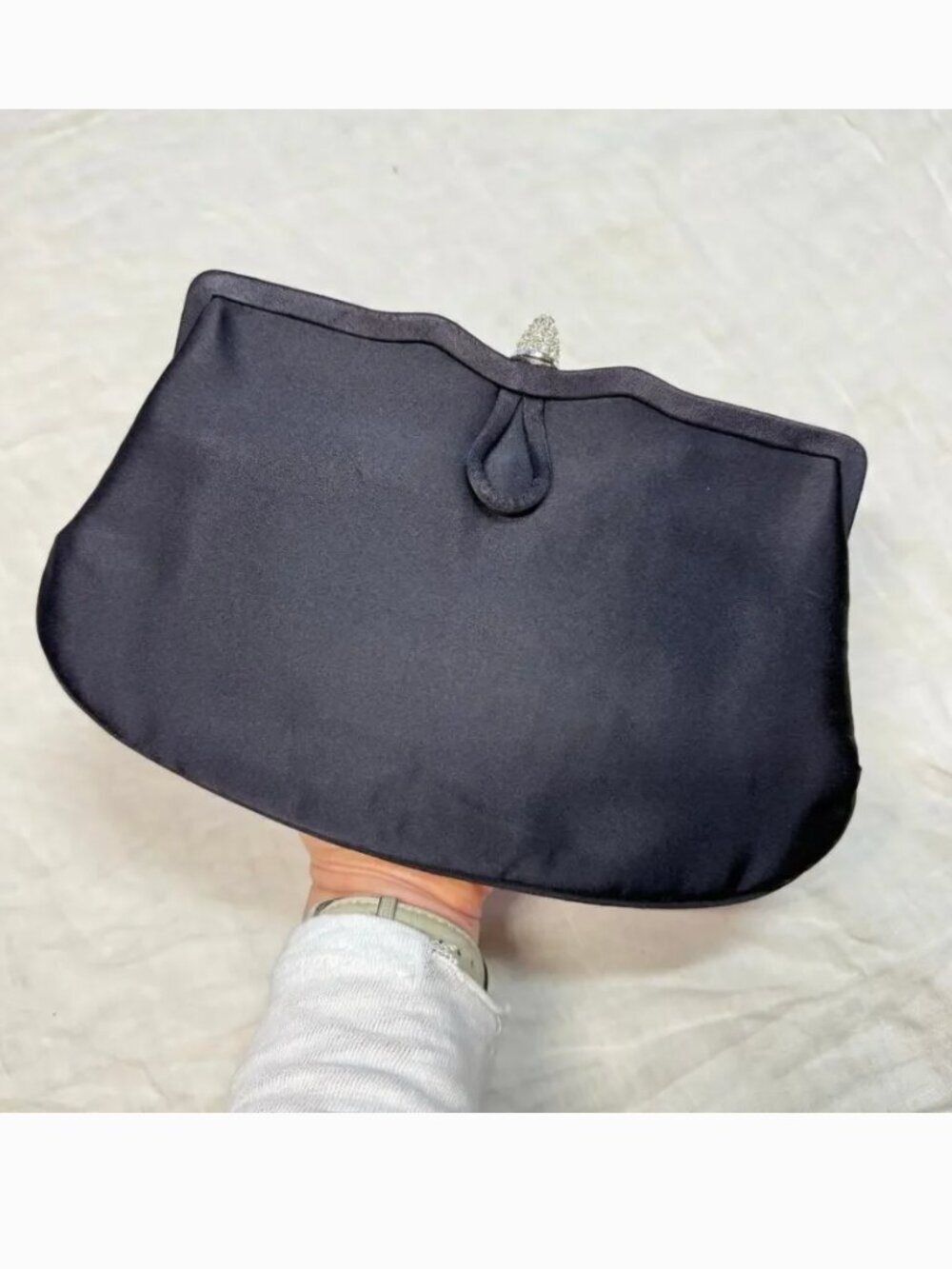 Vintage Style-Art by Holzman Navy formal clutch with decorative crystal clasp